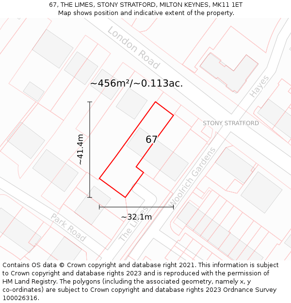 67, THE LIMES, STONY STRATFORD, MILTON KEYNES, MK11 1ET: Plot and title map