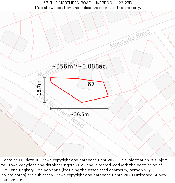 67, THE NORTHERN ROAD, LIVERPOOL, L23 2RD: Plot and title map