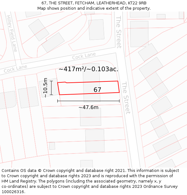 67, THE STREET, FETCHAM, LEATHERHEAD, KT22 9RB: Plot and title map