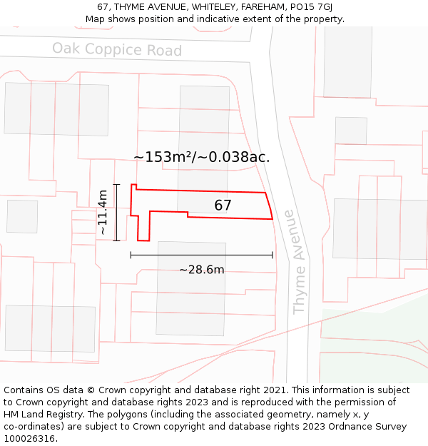 67, THYME AVENUE, WHITELEY, FAREHAM, PO15 7GJ: Plot and title map