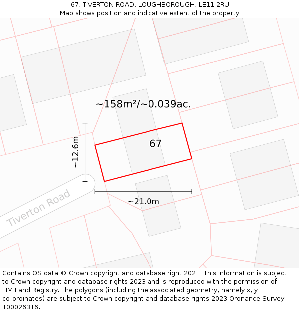 67, TIVERTON ROAD, LOUGHBOROUGH, LE11 2RU: Plot and title map