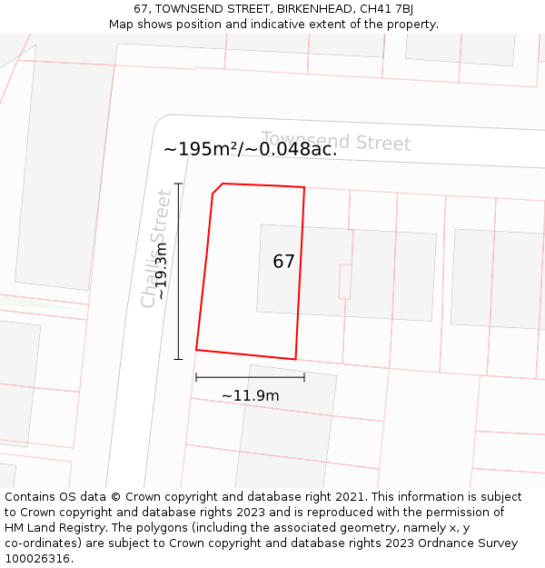 67, TOWNSEND STREET, BIRKENHEAD, CH41 7BJ: Plot and title map