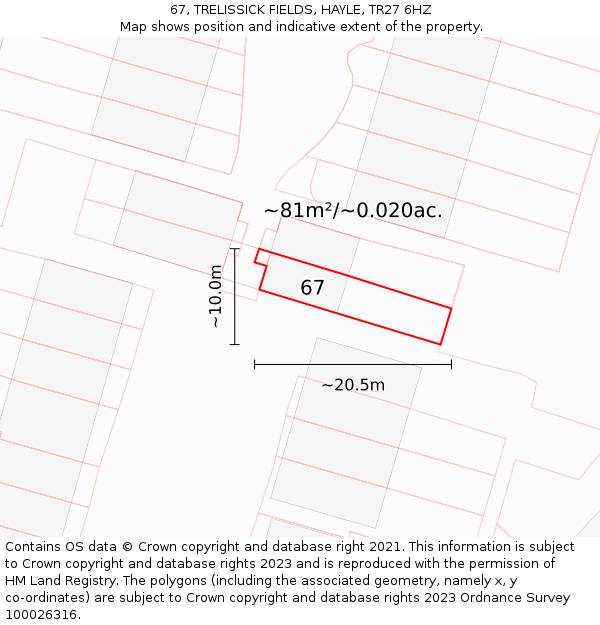 67, TRELISSICK FIELDS, HAYLE, TR27 6HZ: Plot and title map