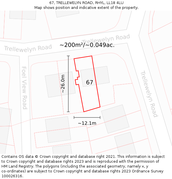 67, TRELLEWELYN ROAD, RHYL, LL18 4LU: Plot and title map