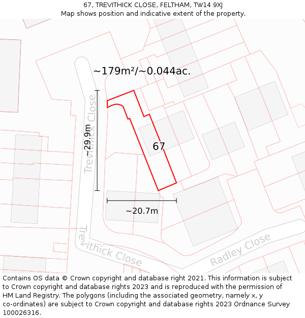 67, TREVITHICK CLOSE, FELTHAM, TW14 9XJ: Plot and title map