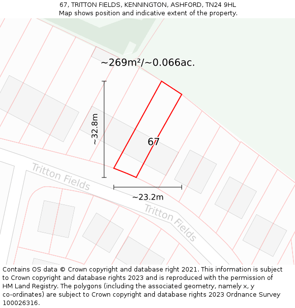 67, TRITTON FIELDS, KENNINGTON, ASHFORD, TN24 9HL: Plot and title map