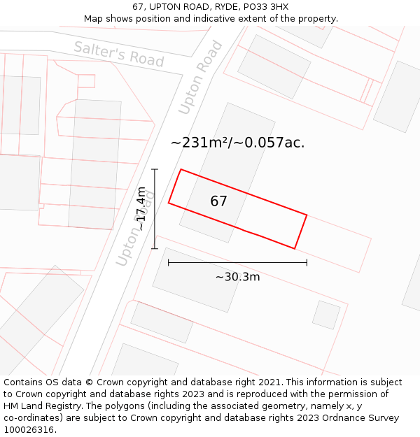 67, UPTON ROAD, RYDE, PO33 3HX: Plot and title map