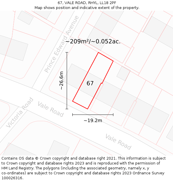 67, VALE ROAD, RHYL, LL18 2PF: Plot and title map