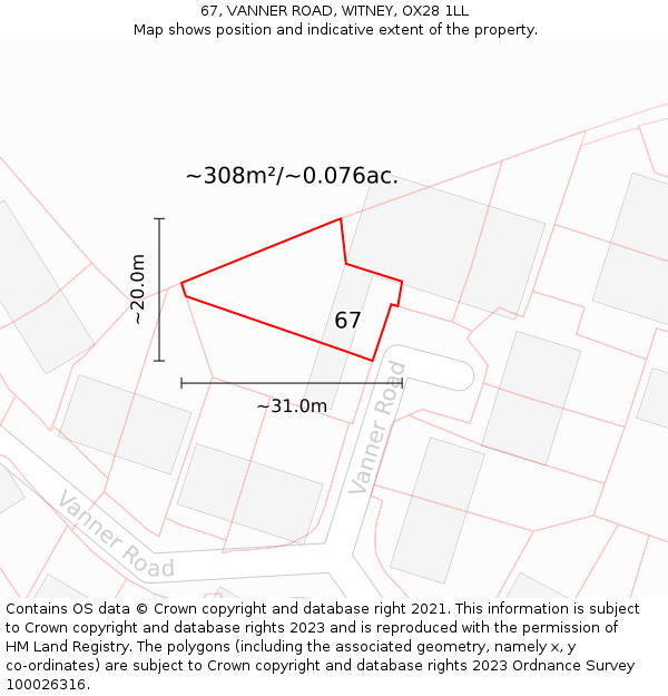 67, VANNER ROAD, WITNEY, OX28 1LL: Plot and title map