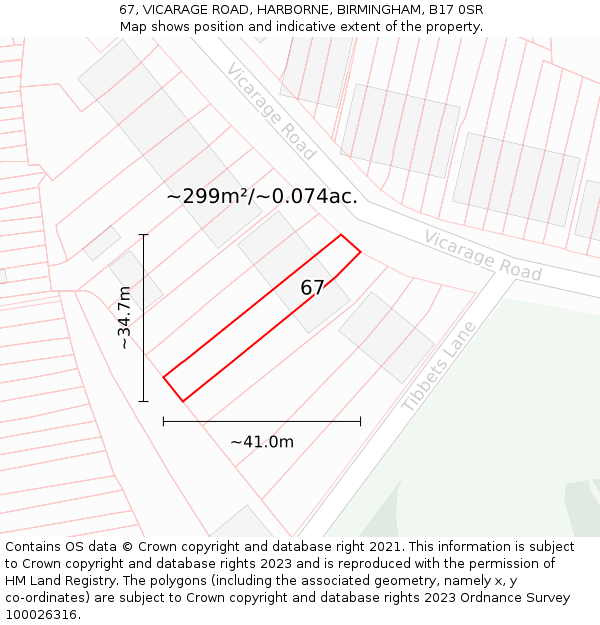 67, VICARAGE ROAD, HARBORNE, BIRMINGHAM, B17 0SR: Plot and title map