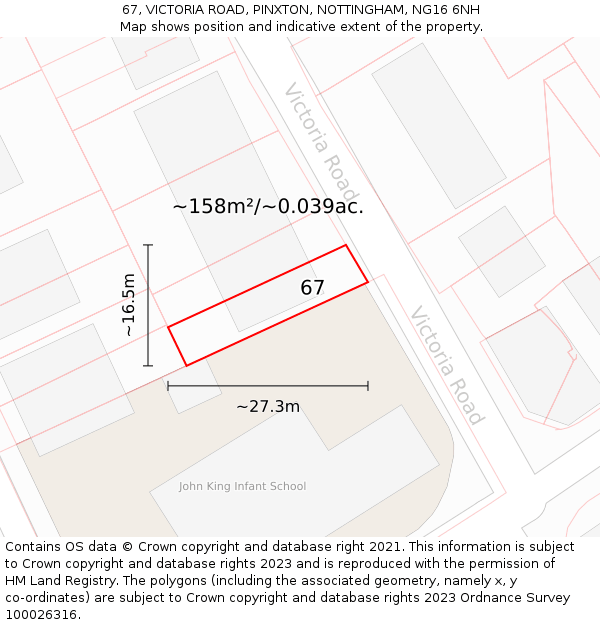 67, VICTORIA ROAD, PINXTON, NOTTINGHAM, NG16 6NH: Plot and title map