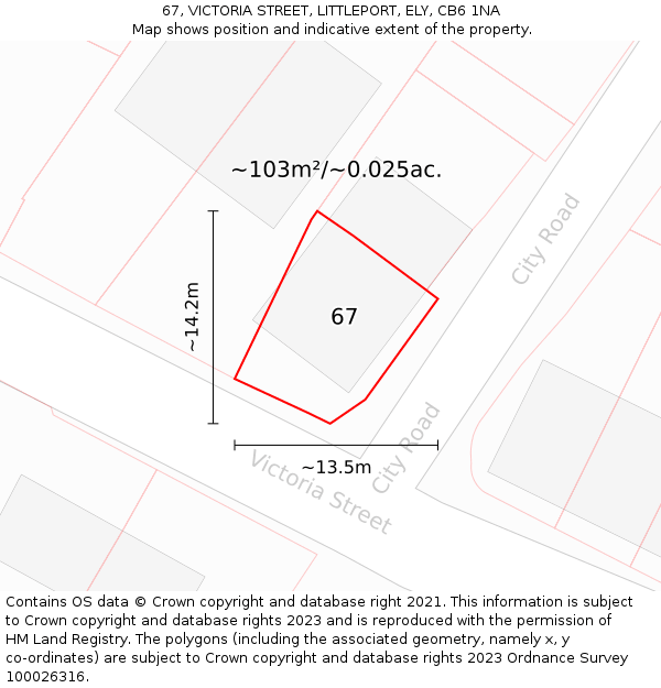 67, VICTORIA STREET, LITTLEPORT, ELY, CB6 1NA: Plot and title map