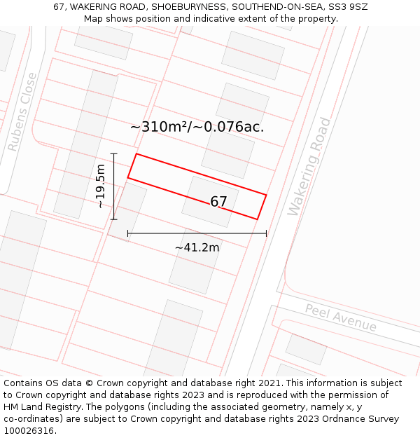 67, WAKERING ROAD, SHOEBURYNESS, SOUTHEND-ON-SEA, SS3 9SZ: Plot and title map