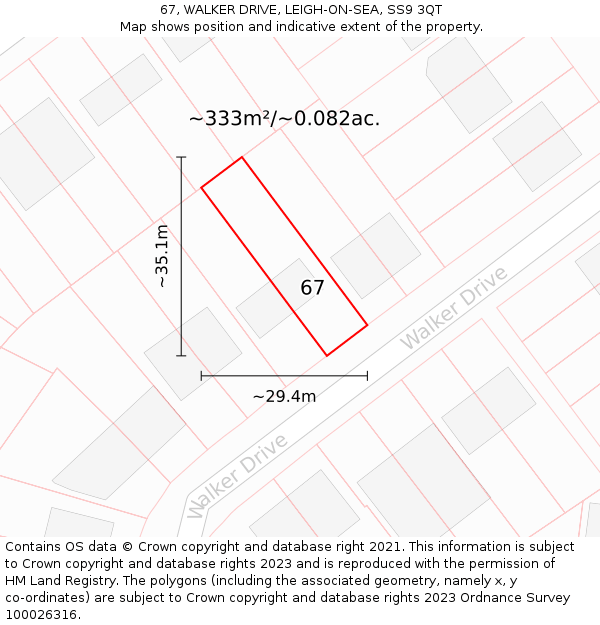 67, WALKER DRIVE, LEIGH-ON-SEA, SS9 3QT: Plot and title map