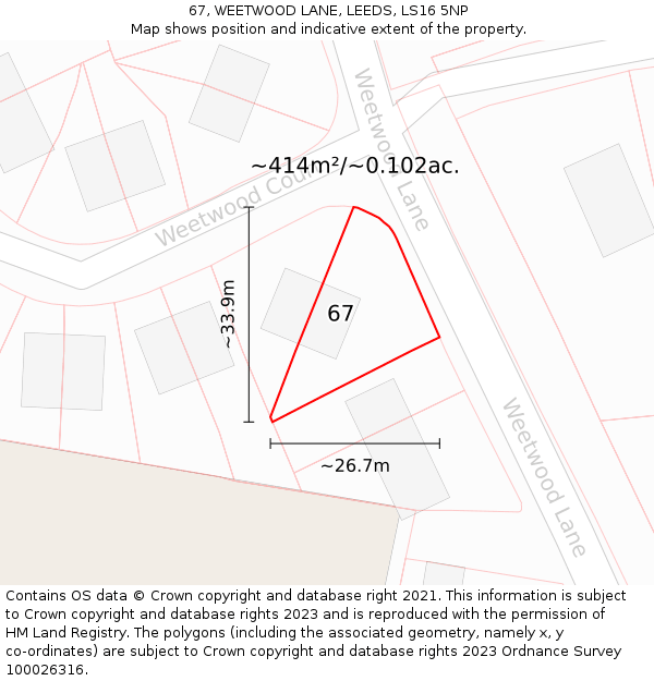 67, WEETWOOD LANE, LEEDS, LS16 5NP: Plot and title map