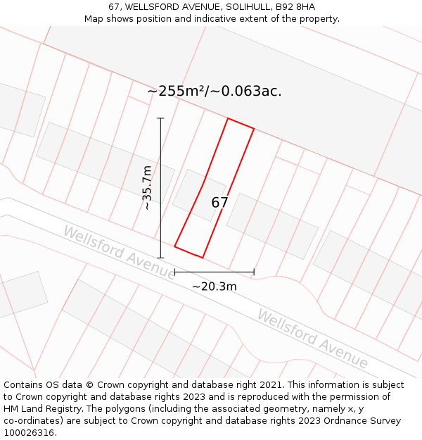 67, WELLSFORD AVENUE, SOLIHULL, B92 8HA: Plot and title map