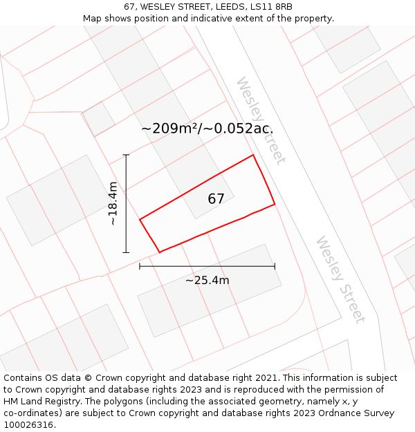 67, WESLEY STREET, LEEDS, LS11 8RB: Plot and title map