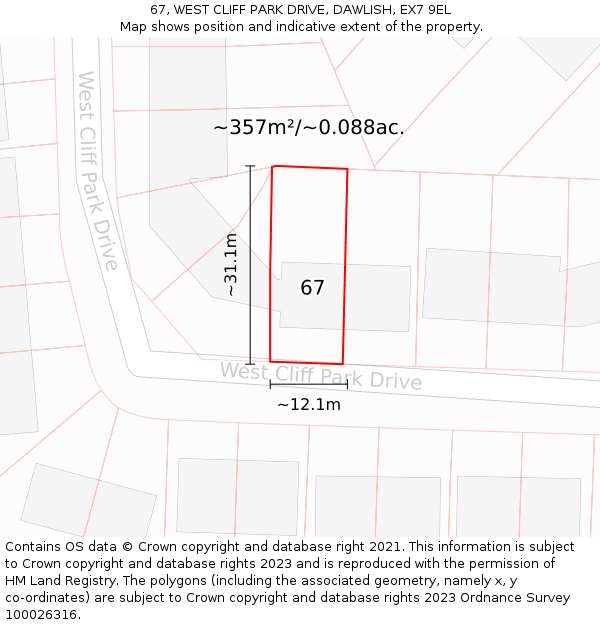 67, WEST CLIFF PARK DRIVE, DAWLISH, EX7 9EL: Plot and title map