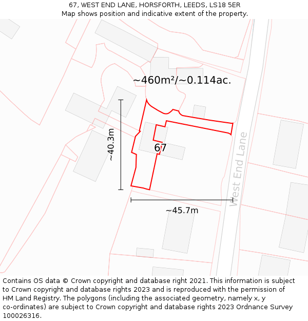 67, WEST END LANE, HORSFORTH, LEEDS, LS18 5ER: Plot and title map