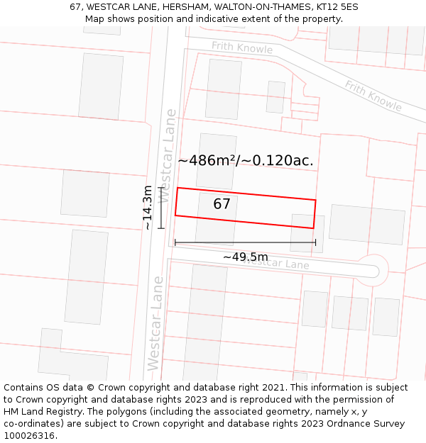 67, WESTCAR LANE, HERSHAM, WALTON-ON-THAMES, KT12 5ES: Plot and title map