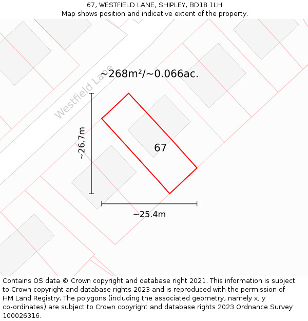 67, WESTFIELD LANE, SHIPLEY, BD18 1LH: Plot and title map