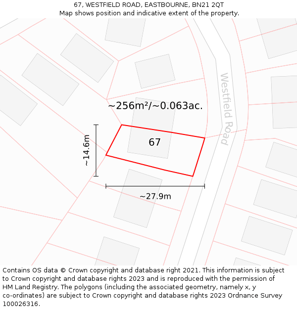 67, WESTFIELD ROAD, EASTBOURNE, BN21 2QT: Plot and title map