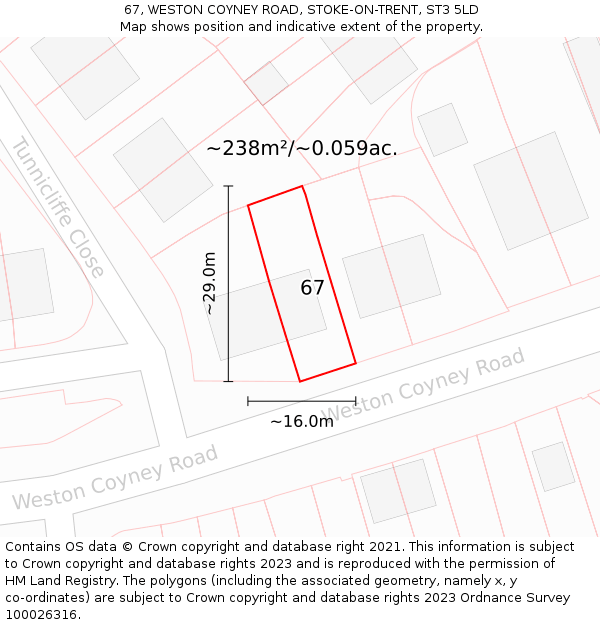 67, WESTON COYNEY ROAD, STOKE-ON-TRENT, ST3 5LD: Plot and title map