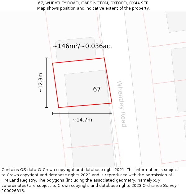 67, WHEATLEY ROAD, GARSINGTON, OXFORD, OX44 9ER: Plot and title map