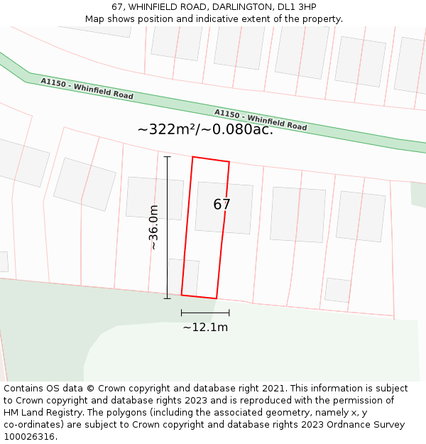 67, WHINFIELD ROAD, DARLINGTON, DL1 3HP: Plot and title map