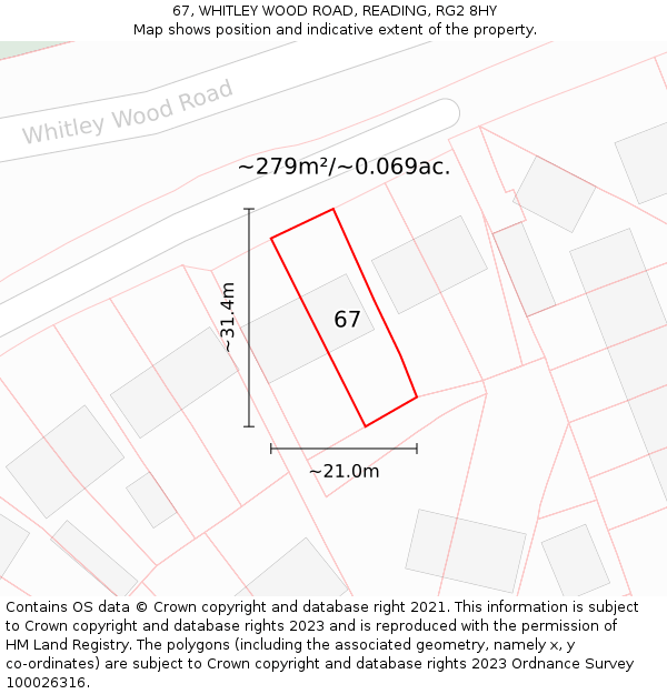 67, WHITLEY WOOD ROAD, READING, RG2 8HY: Plot and title map