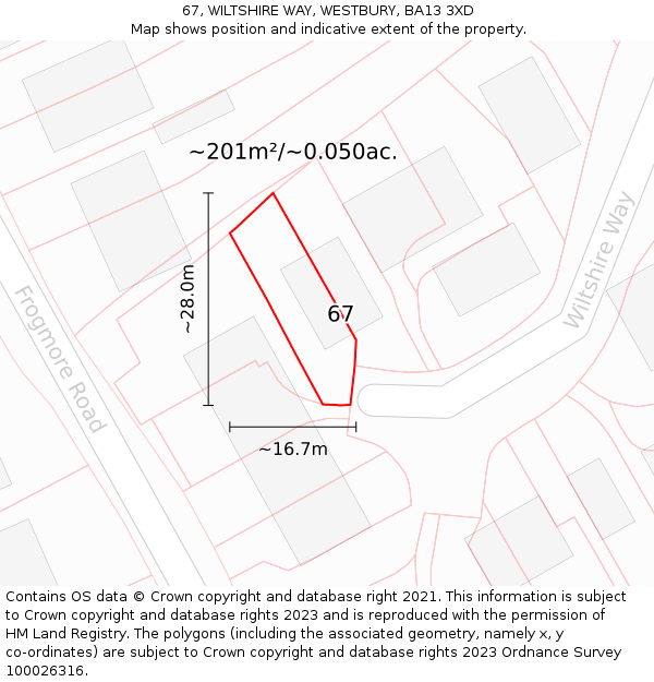 67, WILTSHIRE WAY, WESTBURY, BA13 3XD: Plot and title map