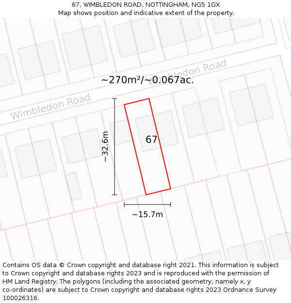 67, WIMBLEDON ROAD, NOTTINGHAM, NG5 1GX: Plot and title map