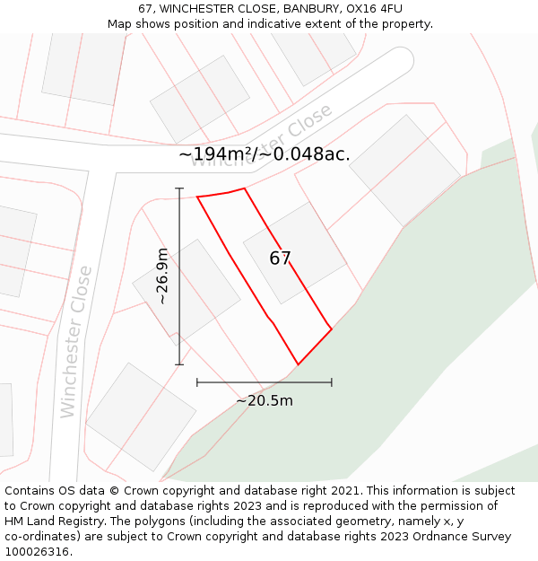 67, WINCHESTER CLOSE, BANBURY, OX16 4FU: Plot and title map