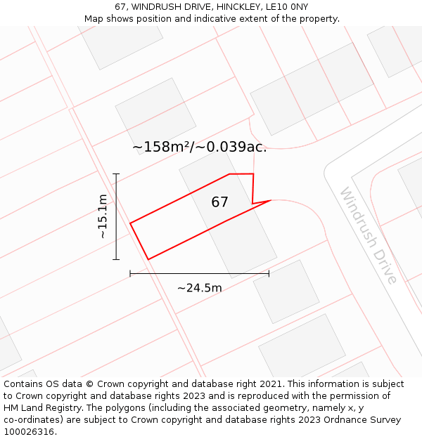 67, WINDRUSH DRIVE, HINCKLEY, LE10 0NY: Plot and title map