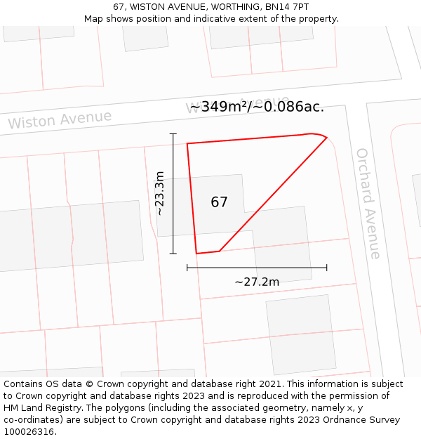 67, WISTON AVENUE, WORTHING, BN14 7PT: Plot and title map