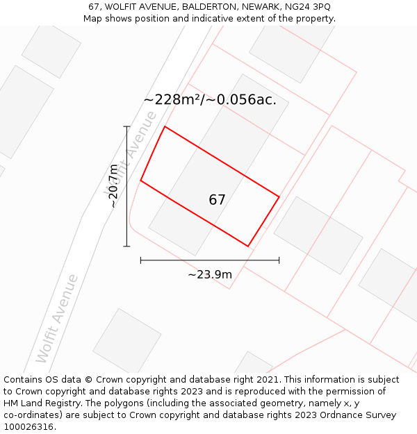 67, WOLFIT AVENUE, BALDERTON, NEWARK, NG24 3PQ: Plot and title map