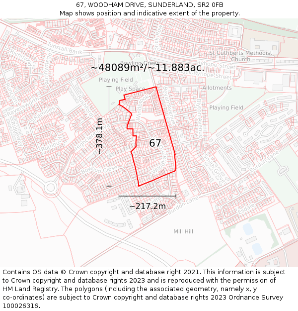 67, WOODHAM DRIVE, SUNDERLAND, SR2 0FB: Plot and title map