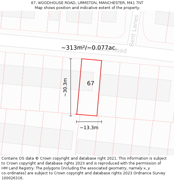 67, WOODHOUSE ROAD, URMSTON, MANCHESTER, M41 7NT: Plot and title map