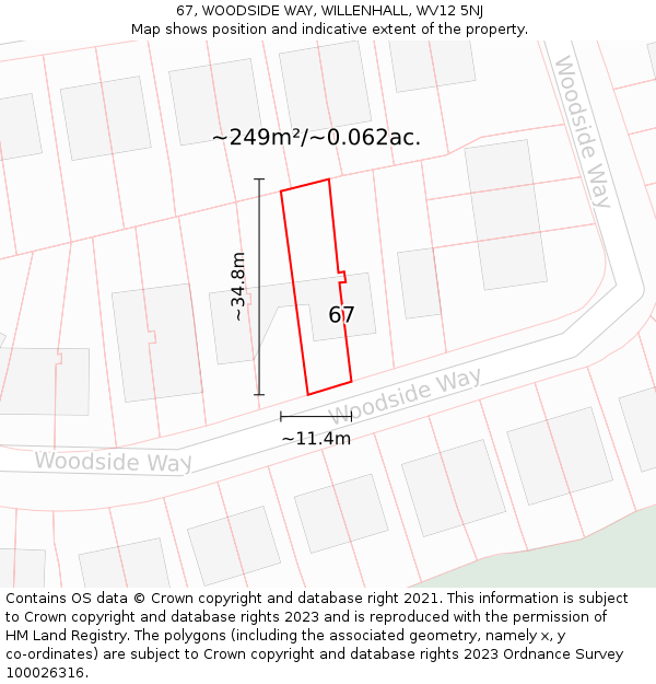 67, WOODSIDE WAY, WILLENHALL, WV12 5NJ: Plot and title map