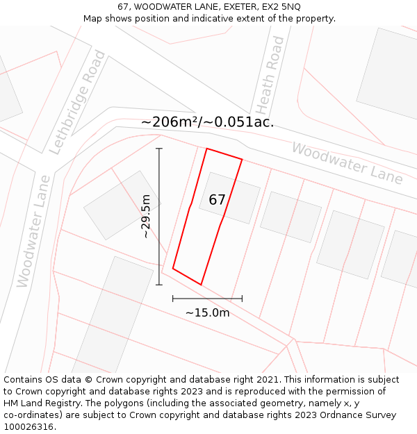 67, WOODWATER LANE, EXETER, EX2 5NQ: Plot and title map