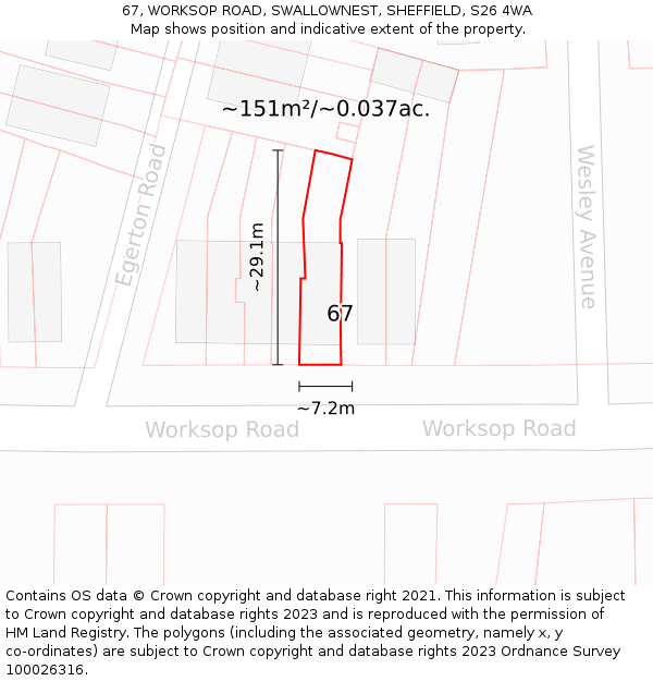 67, WORKSOP ROAD, SWALLOWNEST, SHEFFIELD, S26 4WA: Plot and title map