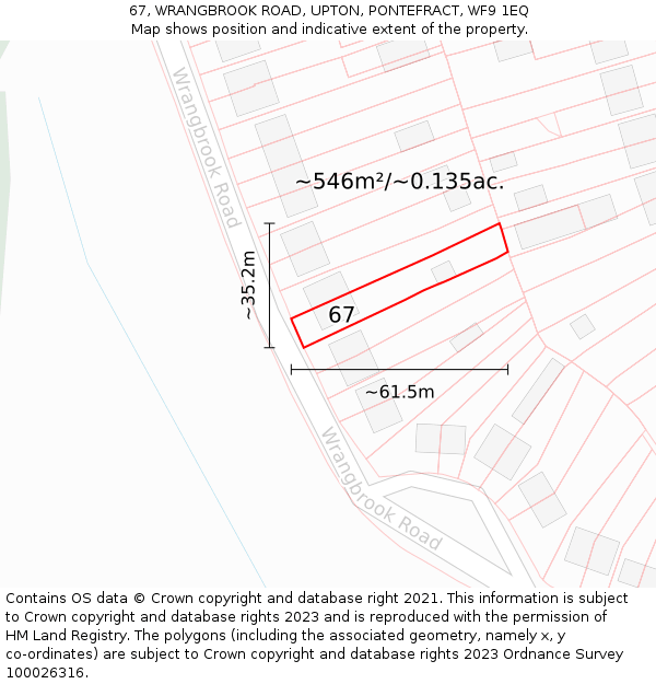 67, WRANGBROOK ROAD, UPTON, PONTEFRACT, WF9 1EQ: Plot and title map