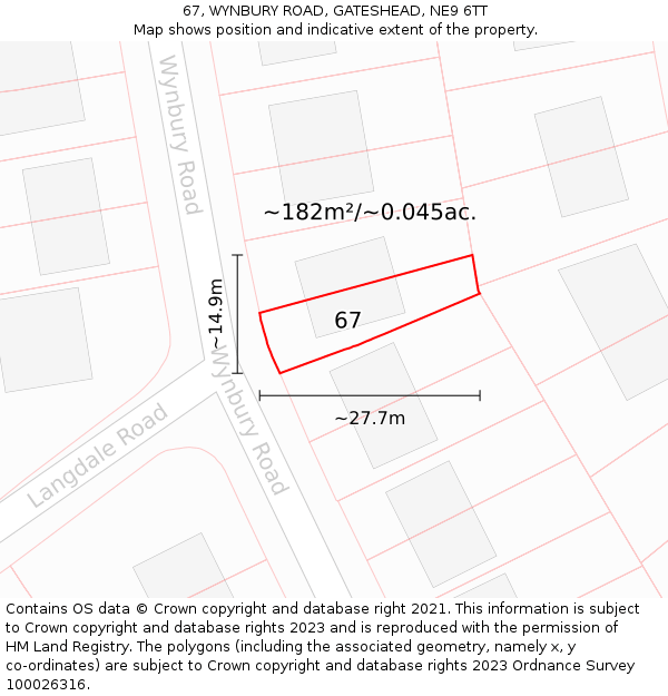 67, WYNBURY ROAD, GATESHEAD, NE9 6TT: Plot and title map