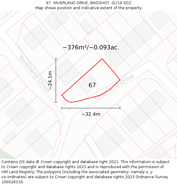 67, YAVERLAND DRIVE, BAGSHOT, GU19 5DZ: Plot and title map