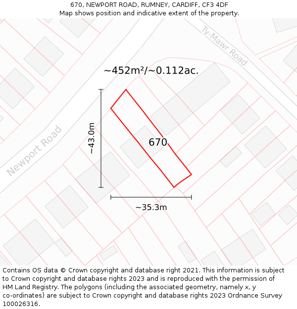 670, NEWPORT ROAD, RUMNEY, CARDIFF, CF3 4DF: Plot and title map