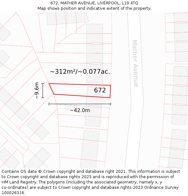 672, MATHER AVENUE, LIVERPOOL, L19 4TQ: Plot and title map