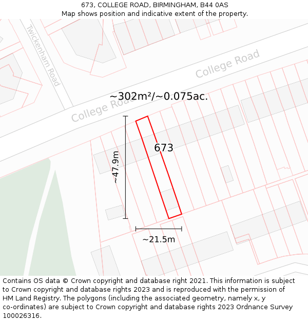 673, COLLEGE ROAD, BIRMINGHAM, B44 0AS: Plot and title map