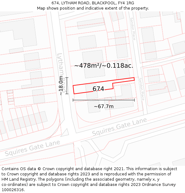 674, LYTHAM ROAD, BLACKPOOL, FY4 1RG: Plot and title map