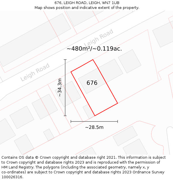 676, LEIGH ROAD, LEIGH, WN7 1UB: Plot and title map