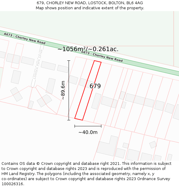 679, CHORLEY NEW ROAD, LOSTOCK, BOLTON, BL6 4AG: Plot and title map